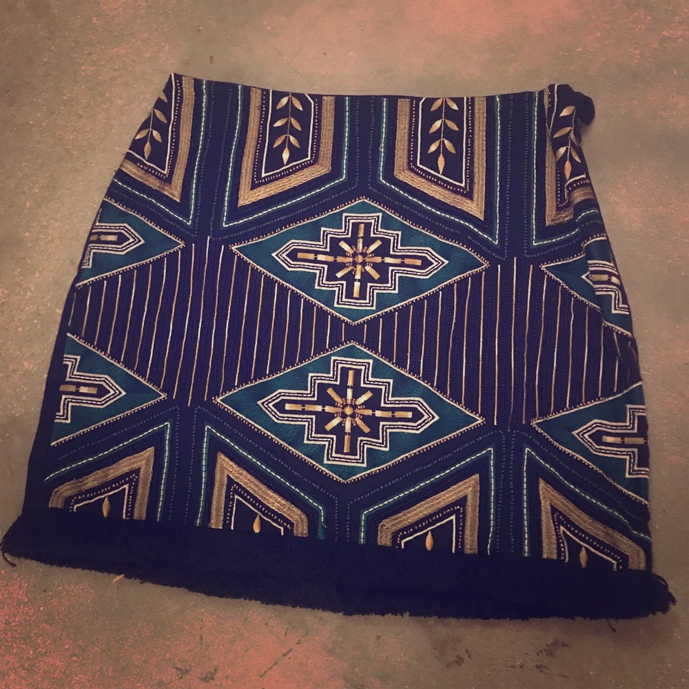 H&M Tribal print beaded mini-skirt